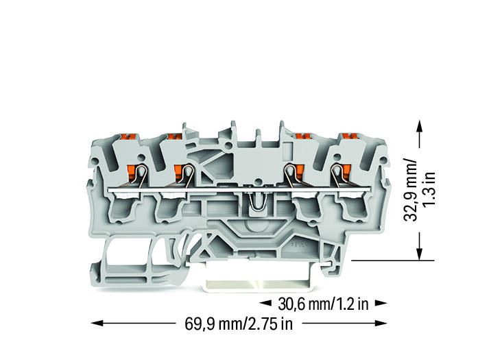 PUSH TERMINAL BLOCK, 4 POLE, 2.5MM, GREY, 2202-1401 - ECS NZ