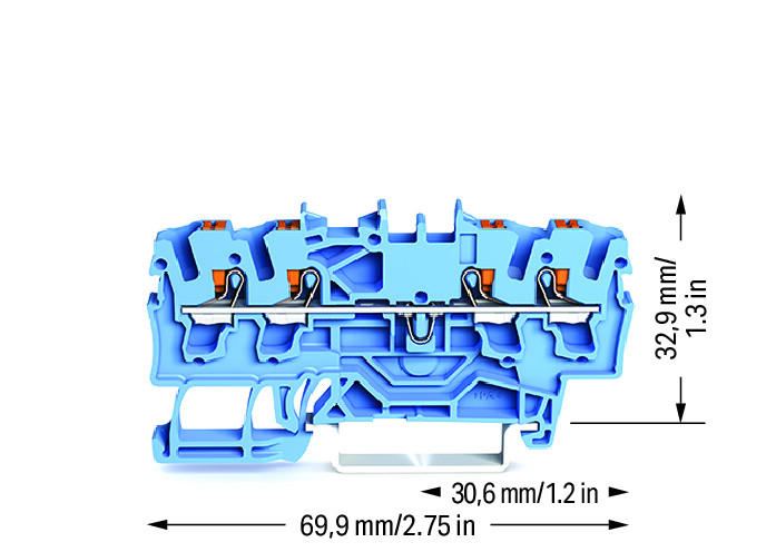 PUSH TERMINAL BLOCK, 4 POLE, 2.5MM, BLUE, 2202-1404 - ECS NZ